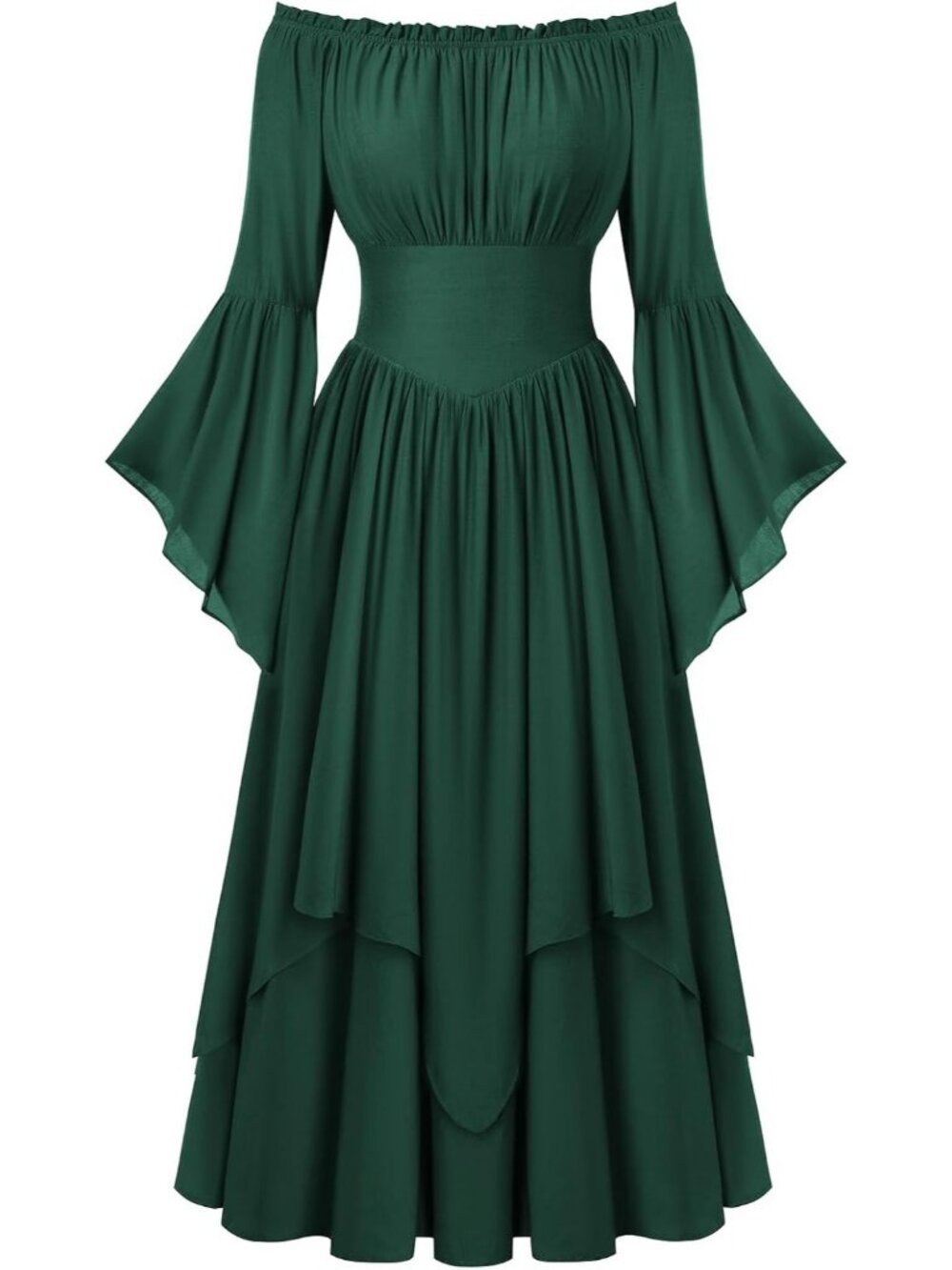 Women's Green Renaissance Maxi Dress Off Shoulder Bell Long Sleeve Halloween